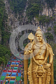 Big Hindu god statue of Murugan at Batu Caves Hindu Temple