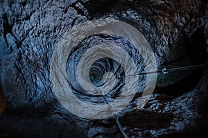 Big hole to undeground cave city in Cappadocia, Turkey