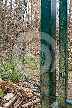 Big hole in wire mesh fence