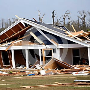 Big home destroyed by a tornado in central United States due to climate change and severe weather