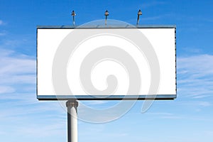 Big horizontal blank billboard on the blue sky background, mock up