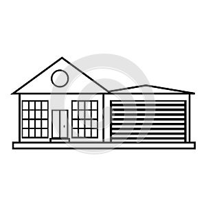 Big house with garage icon, outline style