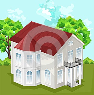 Big house Vector. White house classic style with 2 floors