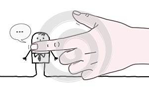 Big Human Hand Shutting Mouth of a Cartoon Man photo