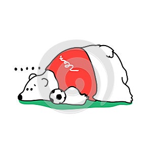 The big ice bear sprawled helplessly on the football field