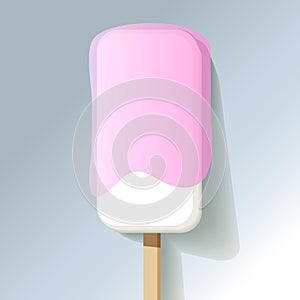 Big ice cream lolly jelly strawberry pudding topping on a grey background.