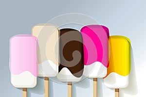 Big ice cream lolly strawberry raspberry pink jelly a grey background vector banner.