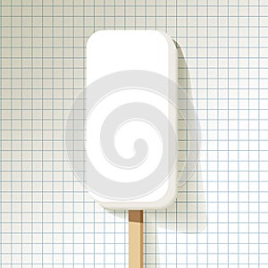 Big ice lolly icecream white on a checkered paper background.