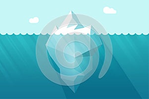 Big iceberg floating on water waves with underwater part vector illustration