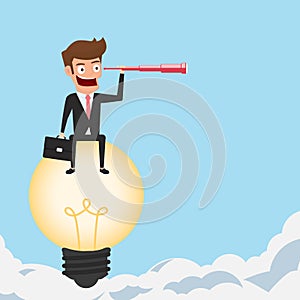 Velký nápad. podnikatel létání žárovka nápad dalekohled hledá úspěch příležitosti budoucí obchod trendy 