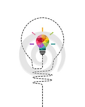 Big idea concept with colorful light bulb and dash line