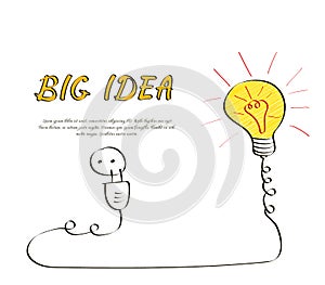 Big idea concept with light bulb in doodle style. Brainstorm, innovation and creativity banner design with copy space.