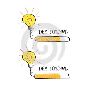 Big idea with loading bar in doodle style isolated on white background. Creative thinking process.
