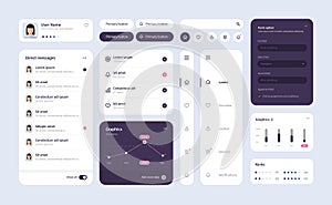 Big and improved ui kit for web designing, mobile apps with the different buttons, charts, diagrams, menu, search.