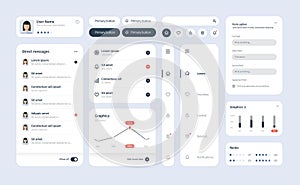 Big and improved ui kit for web designing, mobile apps with the different buttons, charts, diagrams, menu, search.