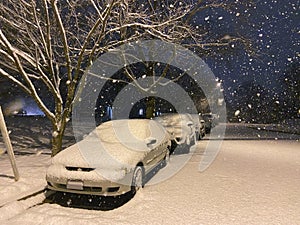 Big January Snow Blizzard on Porter Street at Night