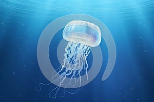 Big jellyfish underwater in blue sea . banner