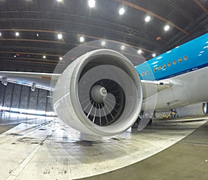 big jet engine during maintenance