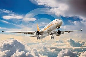 Big jet plane flying through the clouds