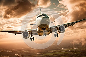 Big jet plane flying through the clouds