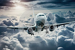 Big jet plane flying through the clouds