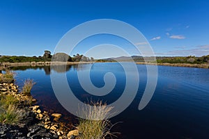 Big Lagoon along Gardens Rd. adjoining Bay of Fires Coastal Reserve in Tasmania, Australia.