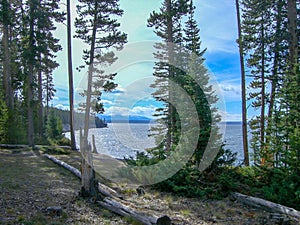 a big lake in the rocky mountains