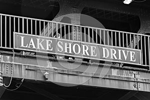 Big Lake Shore Drive sign on a Chicago bridge