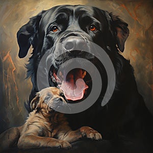 Big large breed adult pet dog and puppy art