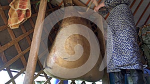 Big Leather Bottle Filled With Horse Milk for Making Kumis