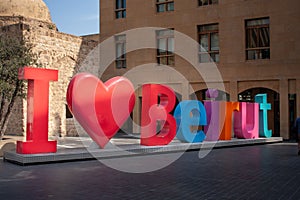 Big letters forming `I love Beirut` sign in the downtown of Beirut, the capital of Lebanon.