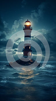 A big lighthouse in the middle of the water. AI Generated