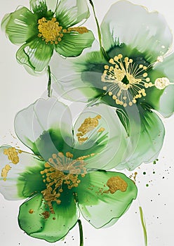 Big lime colored flowers with gold leaf paint highlighting