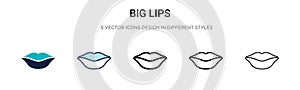 Big lips icon in filled, thin line, outline and stroke style. Vector illustration of two colored and black big lips vector icons