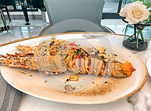 big lobster noodle on disk luxurious