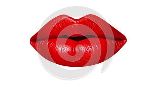 Big lucious red woman lips lipstick on white background