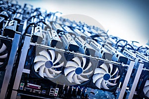 Big IT machine with fans. Cryptocurrency mining