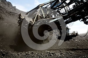 Big machine working in coal mine