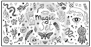 Big magic set vector isolated elements. Mystical items, witchcraft, spiritism, divination. photo