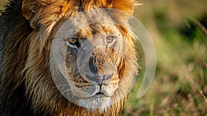 big male lion. Portrait from animal. Portrait of a strong male lion. AI Generative