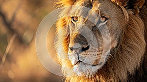 big male lion. Portrait from animal. Portrait of a strong male lion. AI Generative