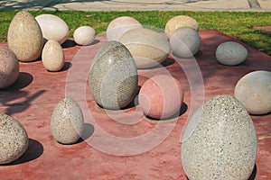 Big marble eggs in park. Limassol, Cyprus