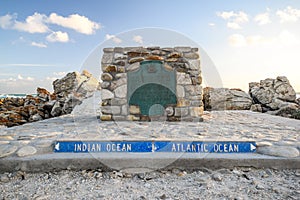 Big marker stone at Cape AgulhasCape of the Needles,South Africa,southernmost point of the African continent