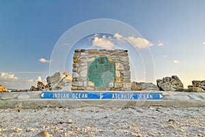 Big marker stone at Cape AgulhasCape of the Needles,South Africa,southernmost point of the African continent