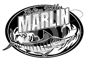 Big Marlin Fishing Vintage Shirt Design Black and White