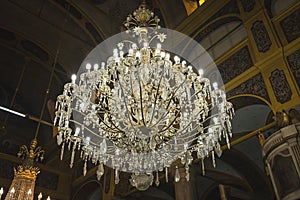Big Massive Beautiful Chandelier in old ancient church at Burgas, Bulgaria