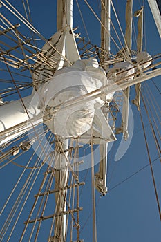 Big mast and and ropes of the of a big clasic sailship