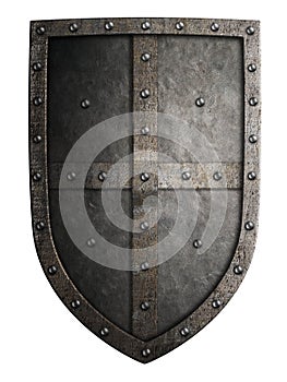 Big medieval crusader's metal shield isolated