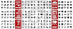 Big mega collection set icons: shopping, sport, house decor, auto service, sport, food, fitness - vector