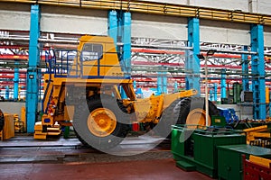 Big mining truck in the production shop of the car factory